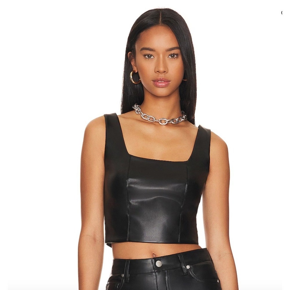 LBLC The Label Benny Faux‎ Leather Corset Crop Top Black NWT S Vegan Party Top